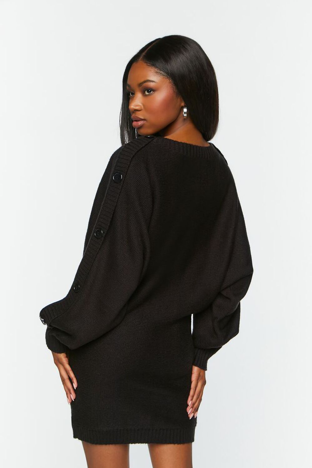 BLACK Button-Trim Sweater Dress, image 3