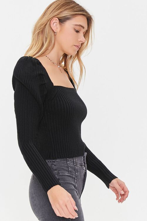 BLACK Ribbed Self-Tie Fitted Sweater, image 2