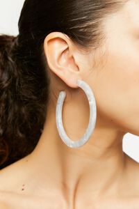 WHITE Marbled Open-End Hoop Earrings, image 1