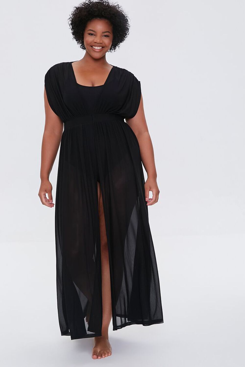 BLACK Plus Size Sheer Mesh Swim Cover-Up Dress, image 1