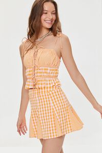 MARIGOLD/PINK Mixed Plaid Tie-Front Cami, image 1