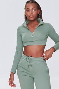 GREEN French Terry Crop Top & Joggers Set, image 4