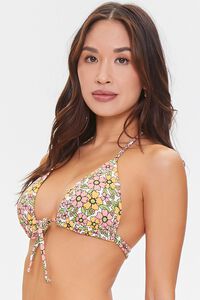 ORANGE/PINK Floral Triangle Halter Bikini Top, image 2