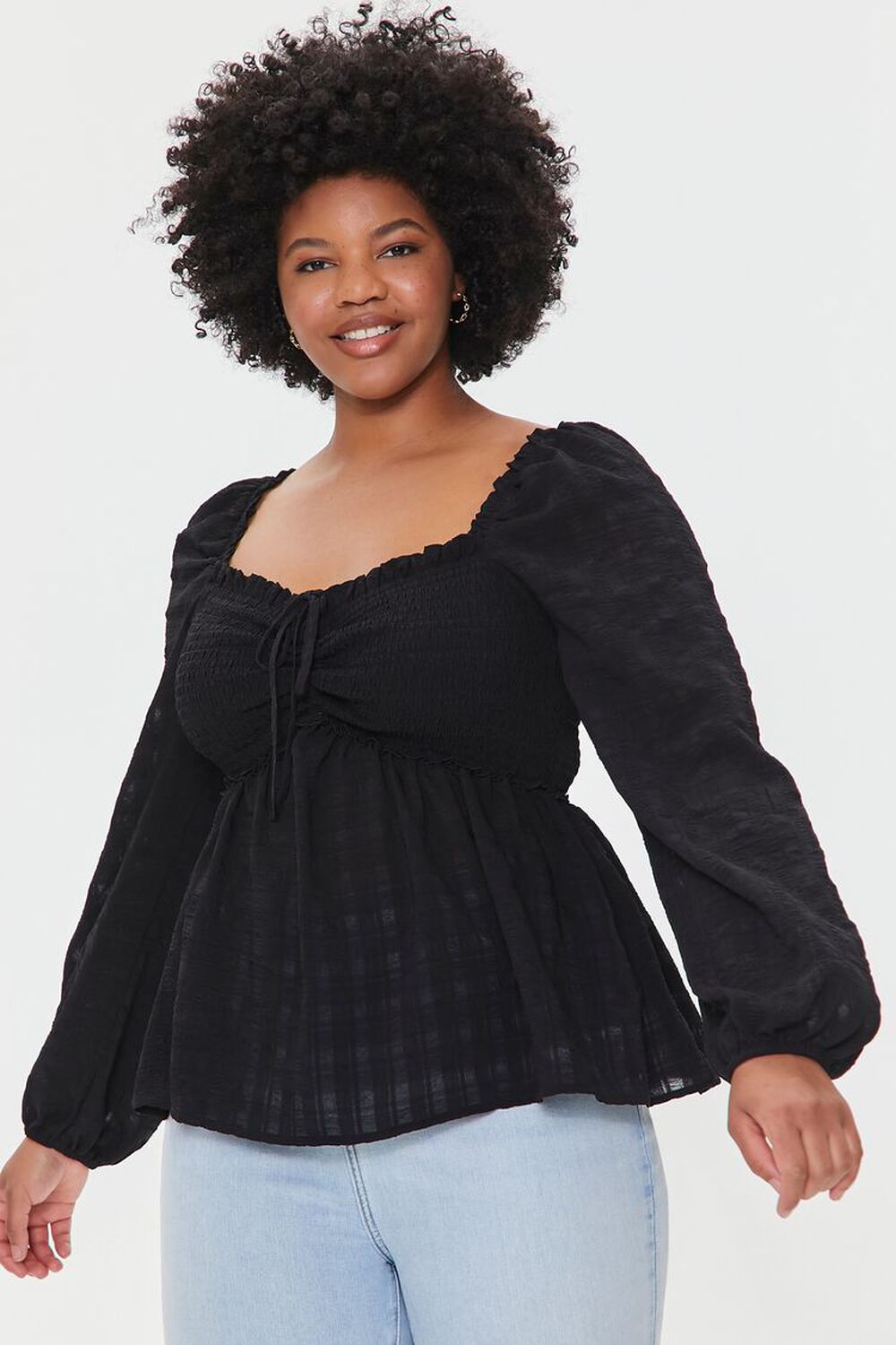 BLACK Plus Size Sweetheart Gingham Top, image 1