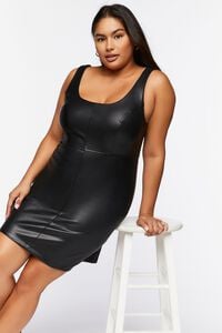 BLACK Plus Size Faux Leather Mini Dress, image 1