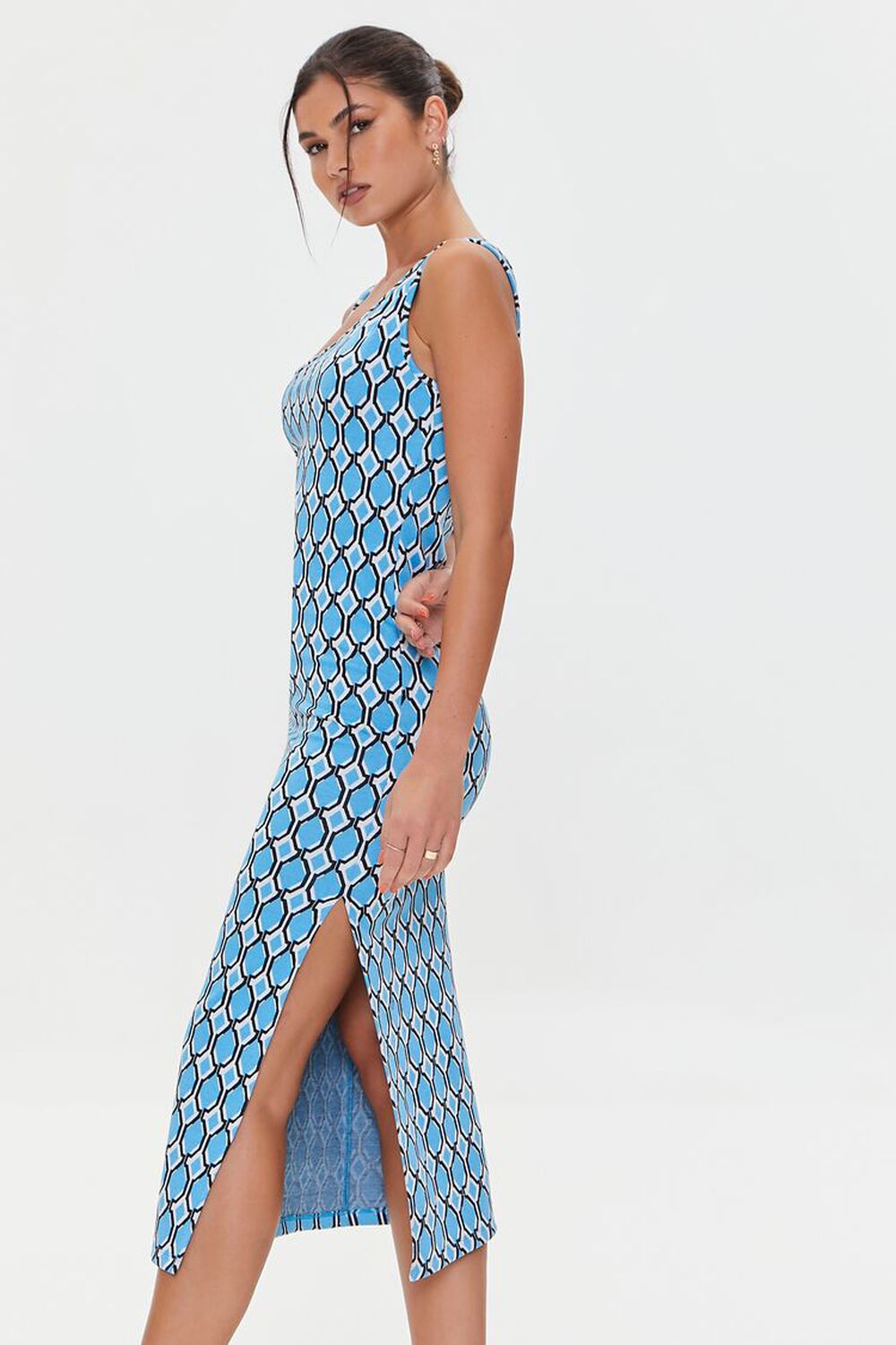 BLUE/MULTI Geo Print Slit Midi Dress, image 2