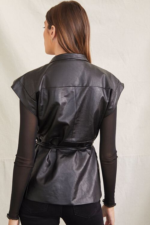 BLACK Faux Leather Cap-Sleeve Jacket, image 3