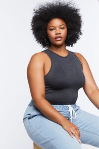 BLACK Plus Size Ribbed Cropped Tank Top, image 7