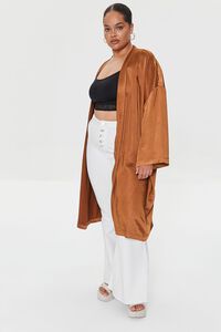 BROWN Plus Size Open-Front Satin Kimono, image 4