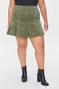 HUNTER GREEN Plus Size Velveteen A-Line Mini Skirt, image 2