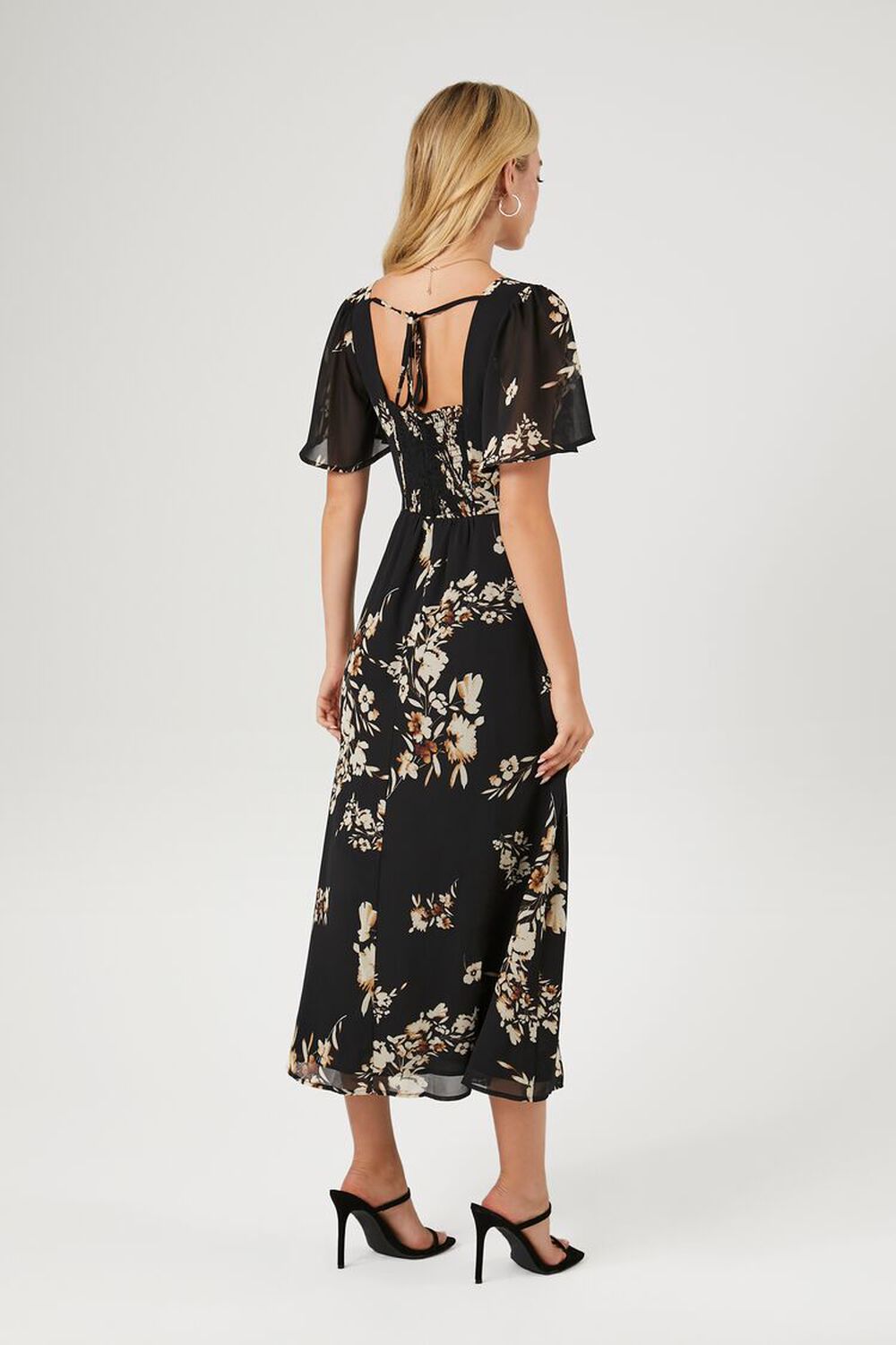BLACK/MULTI Chiffon Floral Print Maxi Dress, image 3
