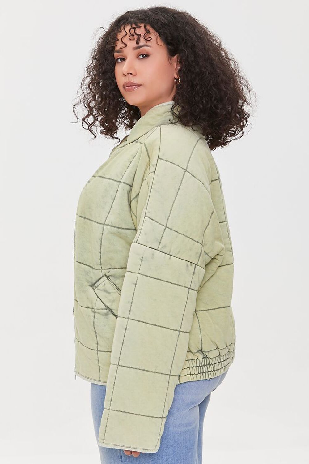 LIGHT OLIVE Plus Size Quilted Jacket, image 3