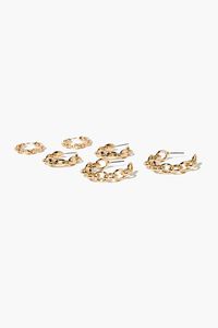 GOLD Curb Chain Hoop Earring Set, image 2