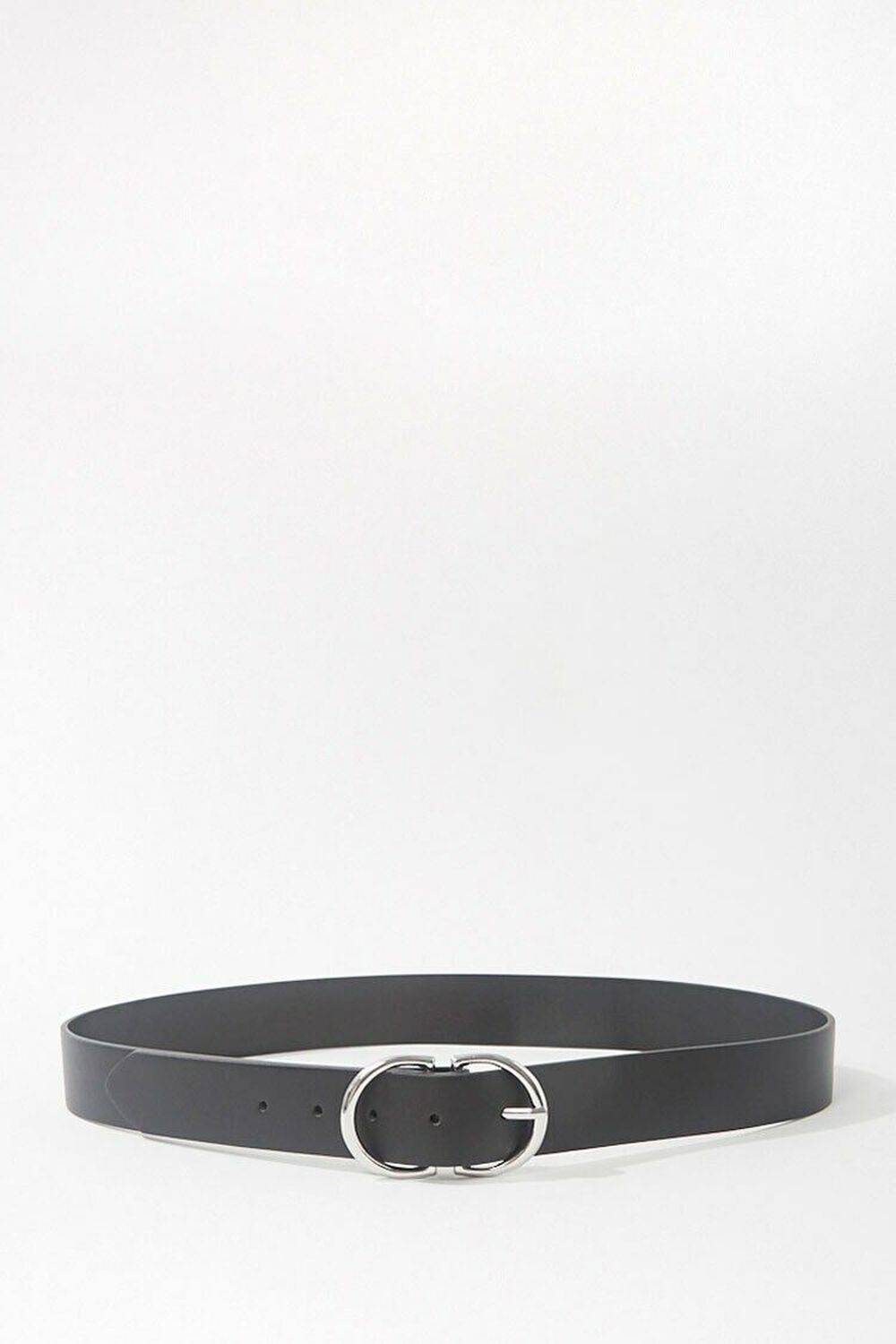 BLACK/SILVER Faux Leather D-Ring Belt, image 1