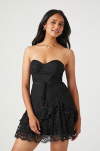 BLACK Lace Sweetheart Ruffle-Trim Dress, image 1