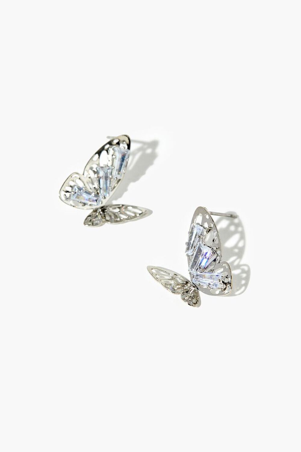 SILVER/CLEAR Butterfly Faux Gem Stud Earrings, image 1