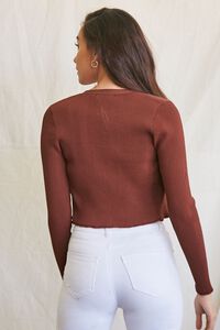 BROWN Ribbed Semi-Cropped Cardigan Sweater, image 3