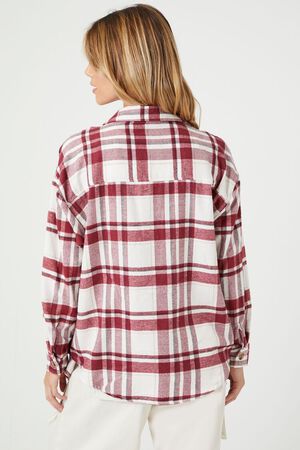 Plaid Flannel Curved-Hem Shirt