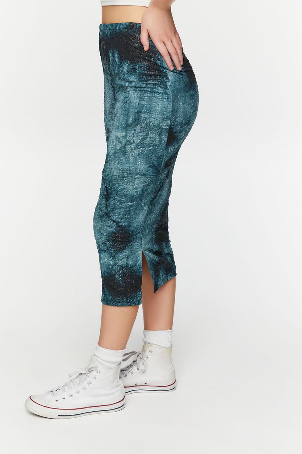GREEN/MULTI Tie-Dye Bodycon Midi Skirt, image 3