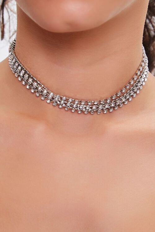SILVER/CLEAR Rhinestone Chain Layered Necklace, image 1