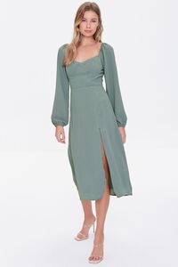 DARK GREEN Peasant-Sleeve Sweetheart Dress, image 4