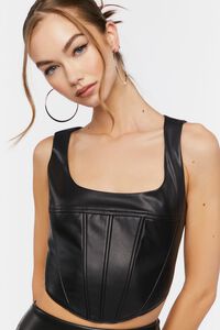 BLACK Faux Leather Crop Top & Skirt Set, image 5