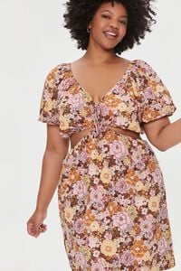 PINK/MULTI Plus Size Floral Cutout Mini Dress, image 7