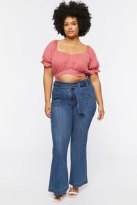 DUSTY PINK Plus Size Self-Tie Puff Sleeve Top, image 4
