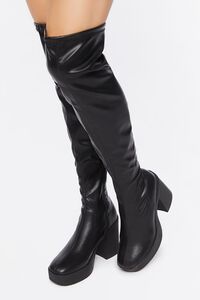 BLACK Faux Leather Over-Knee High Boots, image 1