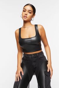 Faux Leather Cropped Tank Top, image 1