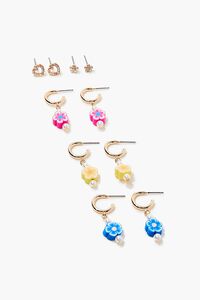 BLUE/GOLD Floral Stud & Drop Earring Set, image 1