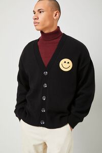 BLACK/YELLOW Happy Face Cardigan Sweater, image 2