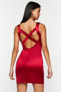 RED Satin Plunging Crisscross Mini Dress, image 4
