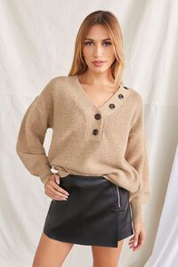 TAUPE Open-Knit Buttoned Sweater, image 1