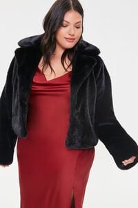 BLACK Plus Size Faux Fur Coat, image 5