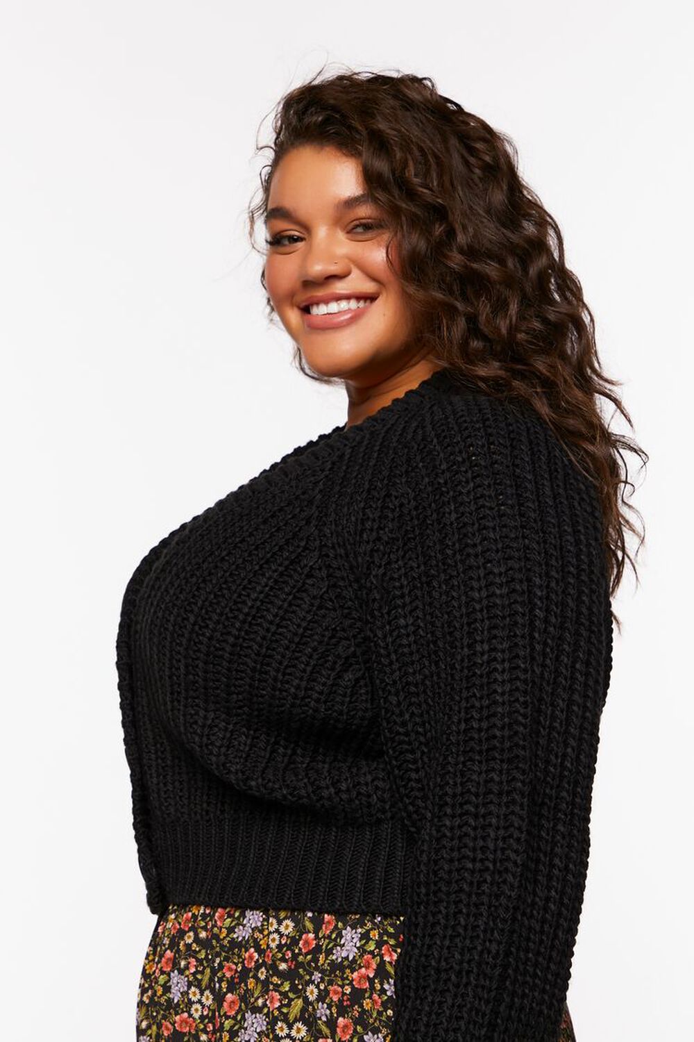 BLACK Plus Size V-Neck Cardigan Sweater, image 2