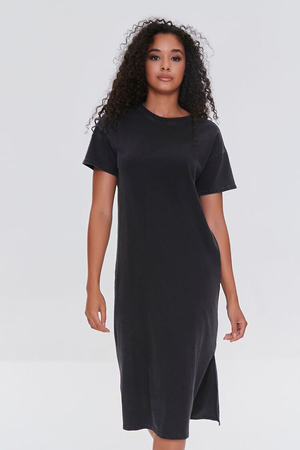 BLACK Slit Midi T-Shirt Dress, image 1