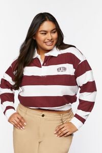 BURGUNDY/MULTI Plus Size Striped Rugby Shirt, image 1