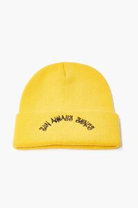 YELLOW/BLACK Men Sun Shines Embroidered Graphic Beanie, image 1
