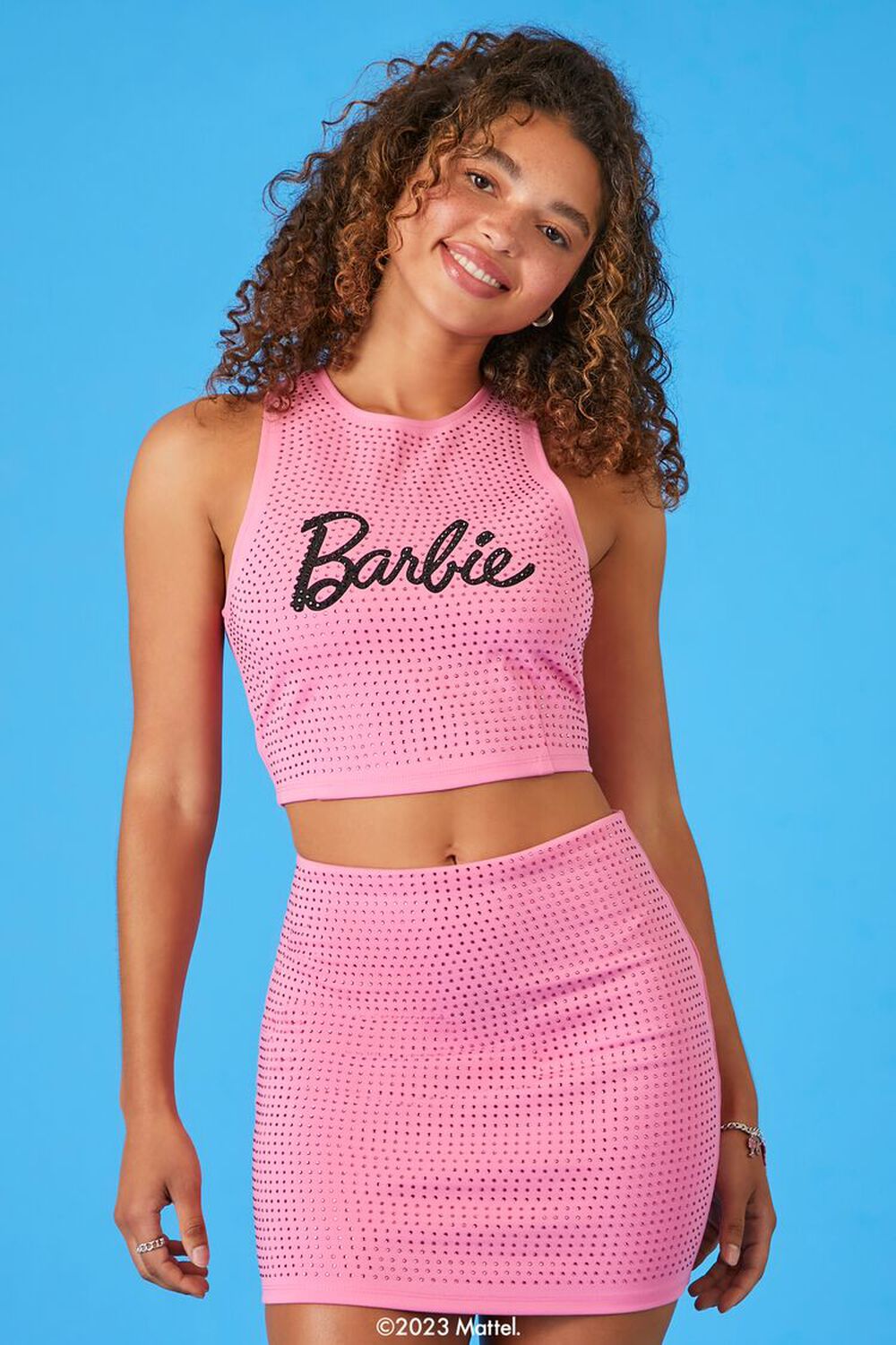 PINK/BLACK Barbie Crop Top & Mini Skirt Set, image 1
