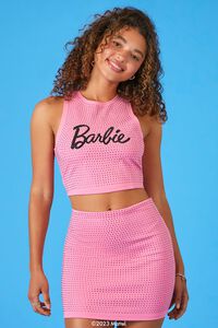 Forever 21 Women's Barbie Crop Top & Mini Skirt Set in Pink/Black, XL | F21