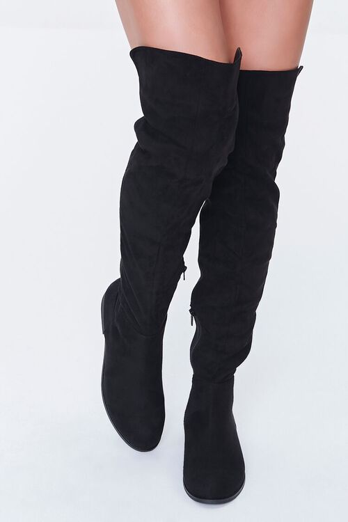 BLACK Knee-High Faux Suede Boots, image 4
