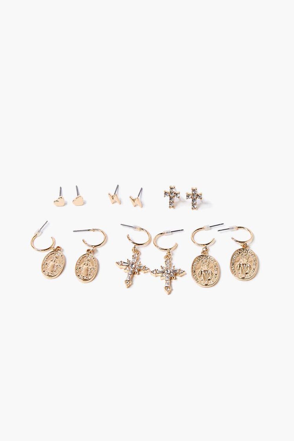 GOLD/CLEAR Cross Charm Drop & Stud Earring Set, image 1