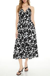 BLACK/WHITE Floral Print Halter Midi Dress, image 4