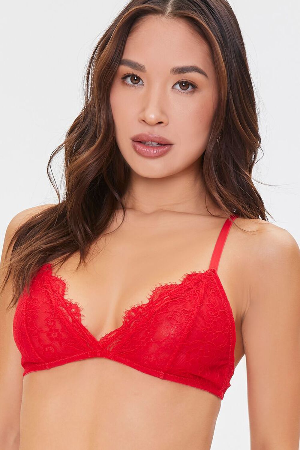 RED Scalloped Floral Lace Bralette, image 1