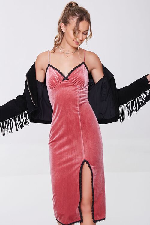 ROSE Velvet Lace-Trim Bodycon Dress, image 1