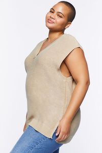 KHAKI Plus Size Longline Sweater Vest, image 2