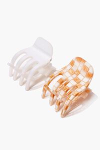 CREAM/MULTI Checkered Marbled Hair Claw Clip Set, image 1