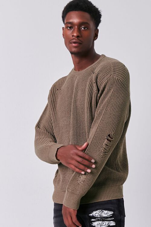 TAUPE Ribbed Distressed Sweater, image 1