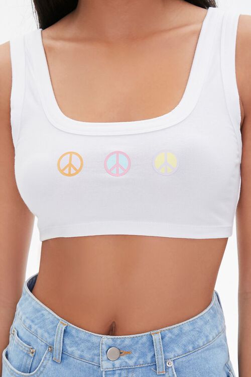 WHITE/MULTI Peace Sign Graphic Crop Top, image 5